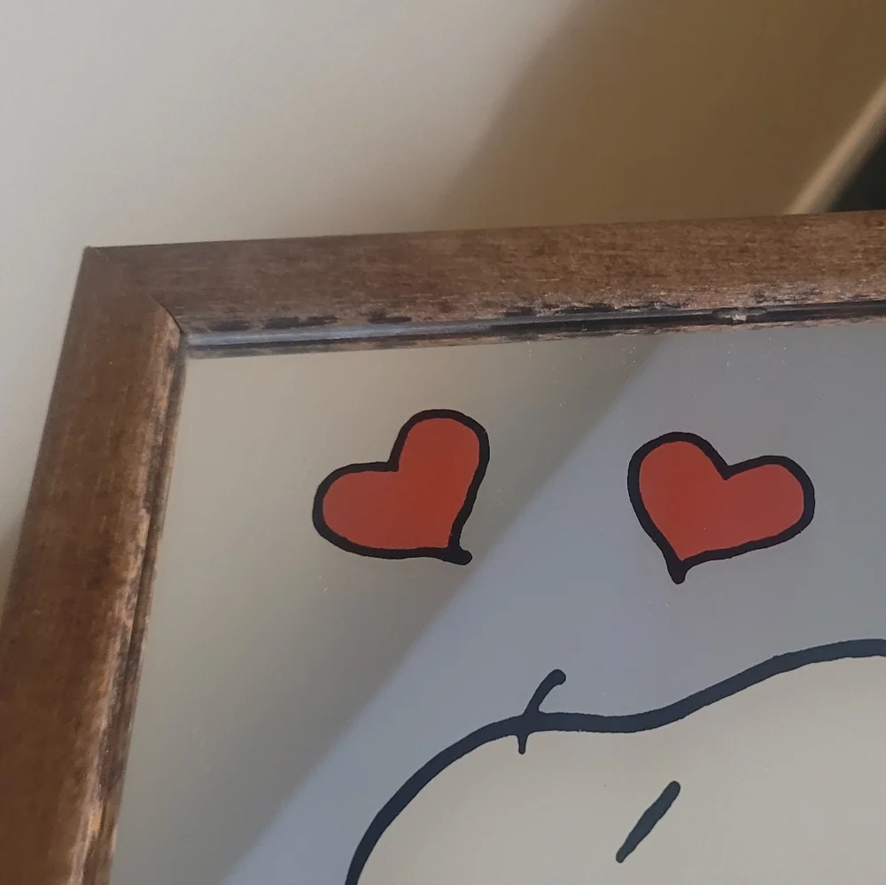 Vintage Snoopy and Woodstock Framed Glass Mirror